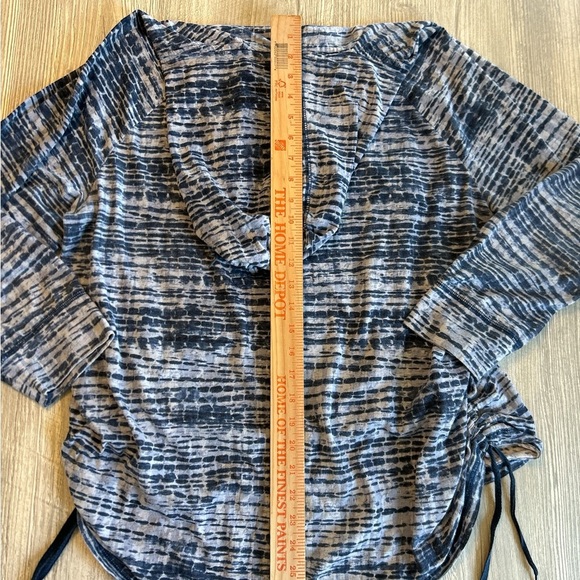 Gloria Vanderbilt Womens Blue White Striped Hoodie Ruched Drawstring Sides 1X. - Picture 10 of 11